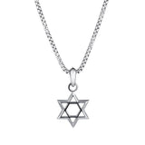 Rhodium Finish Sterling Silver Star of David on 20 Rounded Box Link Chain