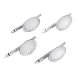 Sterling Silver Polished Oval Stud Set with Double Line Border