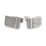 Stainless Steel Satined Cufflinks w/Polished Stripe & .01 pt CTTW Diamond