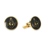 Stainless Steel Round Black & Gold Masonic Cufflinks