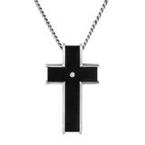 Stainless Steel Black Titanium & .005pt Diamond Steel Cross on 24 Chain