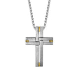 Stainless Steel Basket Weave W/Goldtone Bits Cross on 24 Chain