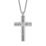 Stainless Steel Hammered & .005pt Diamond Cross on 24 Chain