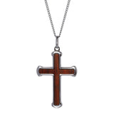 Stainless Steel Wooden Cross Pendant on 20 Curb Chain