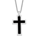 Stainless Steel Black Matte Steel Cross W/Curb Chain