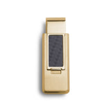 Gold PVD Finish Stainless Steel Flip Money Clip w/Black Carbon Fiber