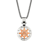 Stainless Steel Nautical Compass and Gold Wheel in Center on 20 Chain