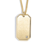 Gold IP Finish Stainless Steel Satin Finish Dog Tag with Simulated Diamond on 22 2.5mm Gold IP Finish Rounded Box Chain
