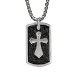 Stainless Steel & Black IP Cross Dog Tag on 22 2.5mm Black IP Stainless Steel Rounded Box Chain