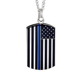 Stainless Steel Back The Blue American Flag Dog Tag on 24 Curb Chain