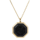 Gold IP Finish Stainless Steel Forged Carbon Octagon Pendant on 20 -22  Adjustable Rounded Box Chain