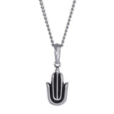 Stainless Steel Matte and Black Antique Finish Hamsa Hand Necklace on 20 Curb Chain