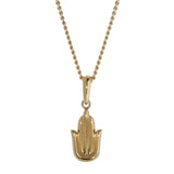 Gold IP Finish Stainless Steel Hamsa Hand Necklace on 20 Curb Chain