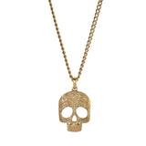 Gold IP Finish Stainless Steel Skull Necklace on 20 Curb Chain