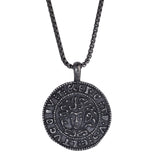Black Antique Finish Stainless Steel Coin Necklace on 20 Rounded Box Chain