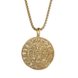 Gold IP Finish Stainless Steel Coin Necklace on 20 Rounded Box Chain Chain