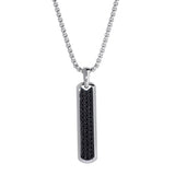 Stainless Steel and Black IP Finish Long Thin Rectangular Necklace on 20 Rounded Box Chain