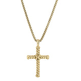 Gold Vermeil Twisted Sterling Silver Cross with Criss Cross Center on 20 Rounded Box Chain