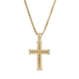 Gold Vermeil Sterling Silver Braided Cross with Simulated Diamonds on all 4 Ends of Cross on 20 Rounded Box Chain
