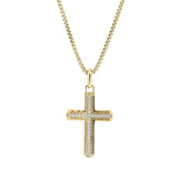 Gold Vermeil Sterling Silver Cross with Simulated Diamond Center Channel on 20 Rounded Box Chain