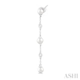 1/20 ctw Cultured Pearls 4 MM and Round Cut Diamond Station Long Earring in 14K White Gold