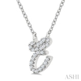 1/20 Ctw Initial 'E' Round cut Diamond Pendant With Chain in 10K White Gold