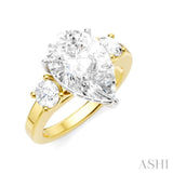 1/2 Ctw Tri-Mount Pear Shape Round Cut Diamond Semi Mount Engagement Ring in 14K Yellow and White Gold