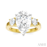 1/2 Ctw Tri-Mount Pear Shape Round Cut Diamond Semi Mount Engagement Ring in 14K Yellow and White Gold