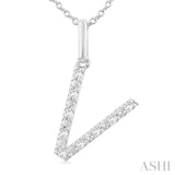 1/20 Ctw Initial 'V' Round Cut Diamond Fashion Pendant With Chain in Sterling Silver