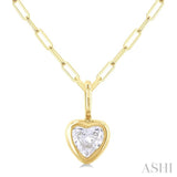 1/5 ctw Heart Shape Bezel Set Diamond Fashion Pendant With Paper Clip Chain in 14K Yellow Gold