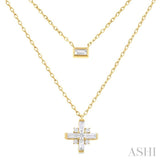 1/3 ctw Baguette and Round Cut Diamond Layered Necklace in 14K Yellow Gold