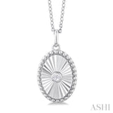 1/20 ctw Oval fluted medallion Round Cut Diamond Pendant With Chain in 14K White Gold