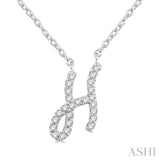 1/20 Ctw Initial 'H' Round cut Diamond Pendant With Chain in 14K White Gold