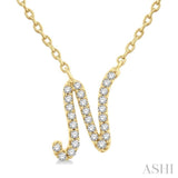 1/10 Ctw Initial 'N' Round cut Diamond Pendant With Chain in 14K Yellow Gold