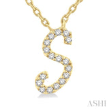 1/20 Ctw Initial 'S' Round cut Diamond Pendant With Chain in 14K Yellow Gold