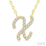 1/20 Ctw Initial 'X' Round cut Diamond Pendant With Chain in 14K Yellow Gold