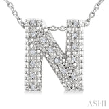 1/20 Ctw Bubble Accent Initial 'N' Round Cut Diamond Fashion Pendant With Chain in Sterling Silver