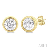 1/5 Ctw Petite Bezel Set Round Cut Diamond Fashion Stud Earring in 10K Yellow Gold