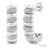 1/10 Ctw Bold Silver Ribbed Swirl Round Cut Diamond Pirouette Bold Half Hoop Earrings in Sterling Silver