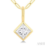 1/5 ctw Princess Cut Bezel Set Diamond Fashion Pendant With Paper Clip Chain in 14K Yellow Gold