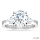 1/2 Ctw Oval Shape Trillion Cut & Round Cut Diamond Semi Mount Engagement Ring in 14K White Gold