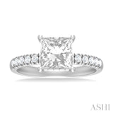 1/3 Ctw Princess Shape Round Cut Diamond Semi Mount Engagement Ring in 14K White Gold