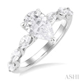 1.00 Ctw Pear Shape Marquise and Round Cut Diamond Semi Mount Engagement Ring in 14K White Gold