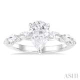 1.00 Ctw Pear Shape Marquise and Round Cut Diamond Semi Mount Engagement Ring in 14K White Gold