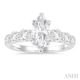 1 1/5 Ctw Marquise Shape Round Cut Diamond Semi Mount Engagement Ring in 14K White Gold