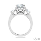 1 1/10Ctw Tri-Mount Past, Present and Future Oval Shape Center Round Cut Diamond Semi Mount Engagement Ring in 14K White Gold