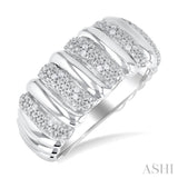 1/10 Ctw Bold Wide Ribbed Round Cut Diamond Fashion Band in Sterling Silver