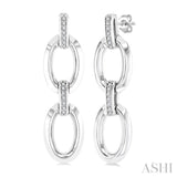 1/10 Ctw Oval Shape D-Link Round Cut Diamond Fashion Earrings in Sterling Silver