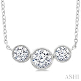 3/4 Ctw Past, Present & Future 3-Stone Bezel Set Round Cut Diamond Necklace in 14K White Gold