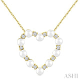 3 MM Round Shape Cultured Pearl and 1/5 Ctw Heart Shape Round Cut Diamond Pendant With Chain in 14K Yellow Gold